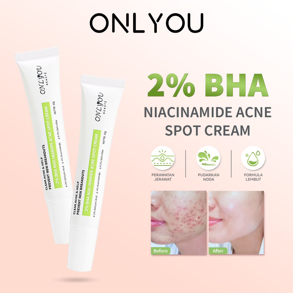 ONLYOU Salep Jerawat Gelpenghilang bekas jerawat Acne Spot Treatment Acne Spot Cream 2% BHA Niacinam