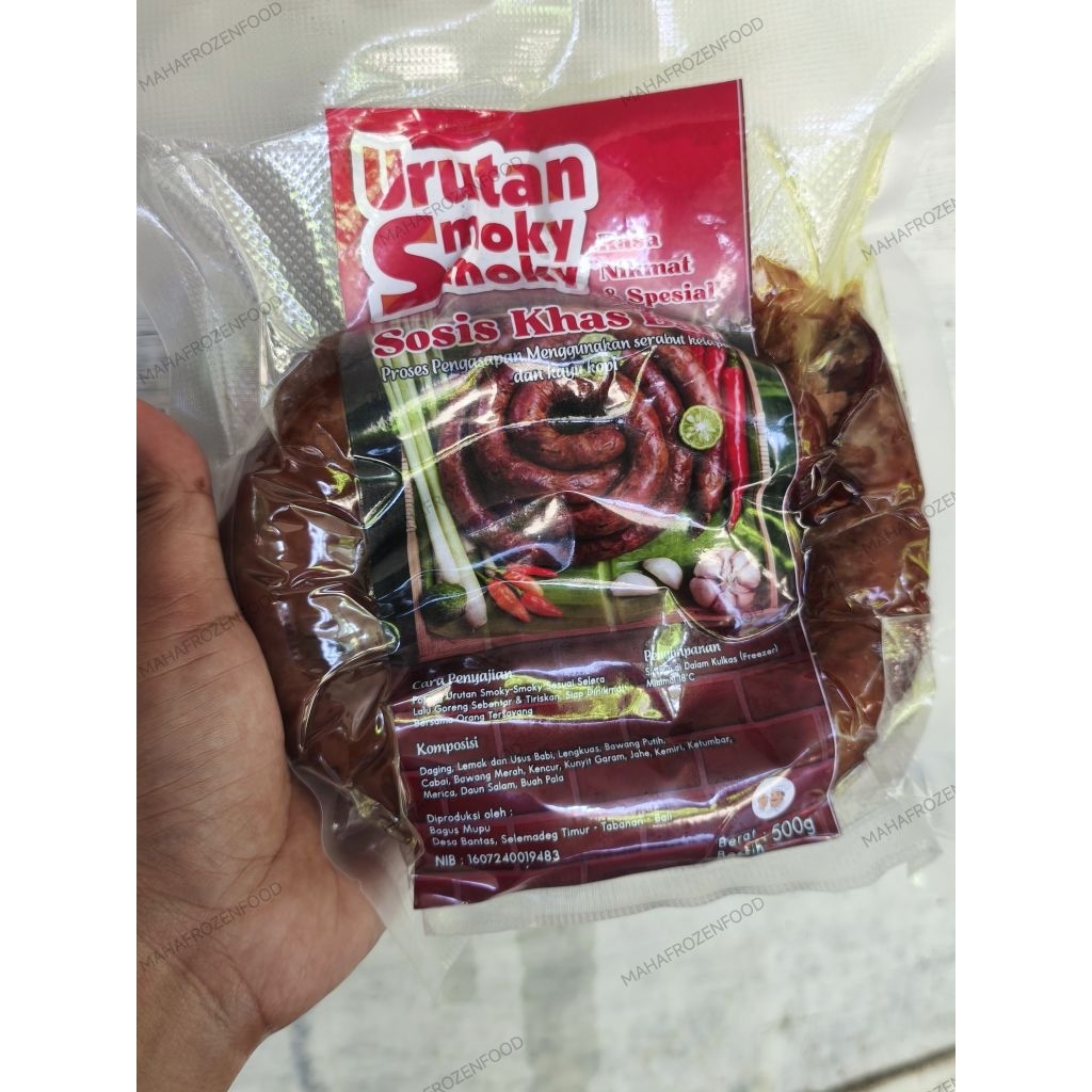 SOSIS KHAS BALI URUTAN BABI ASAP SMOKY-SMOKY (SUDAH DIGORENG SETENGAH MATANG) COCOK UNTUK STOK LAUK,