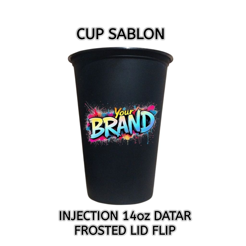 cup sablon injection 14 oz black lid flip