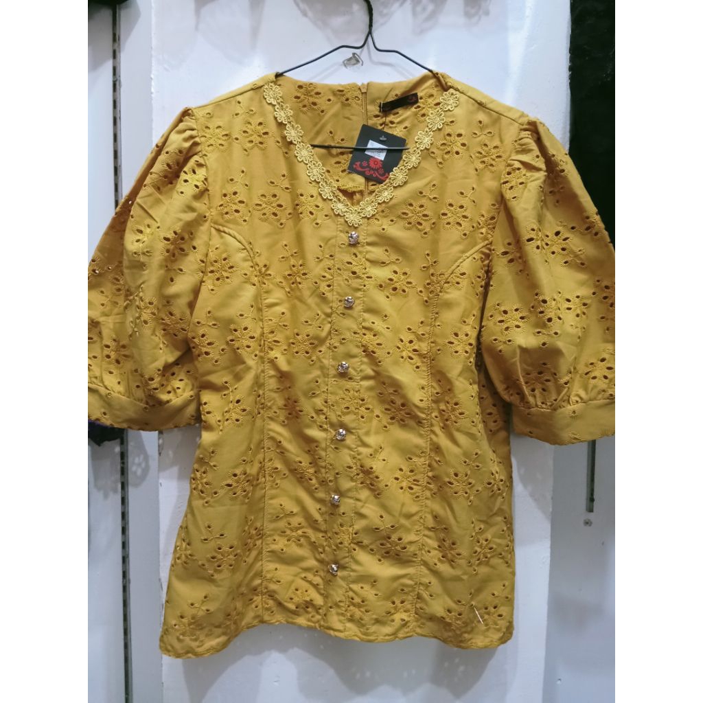 [NEW] [PRODUK BARU] BLOUSE KATUN BOLONG TEBAL LEHER V WARNA BATA TERAKOTA KUNING PUTIH BAHAN TEBAL B