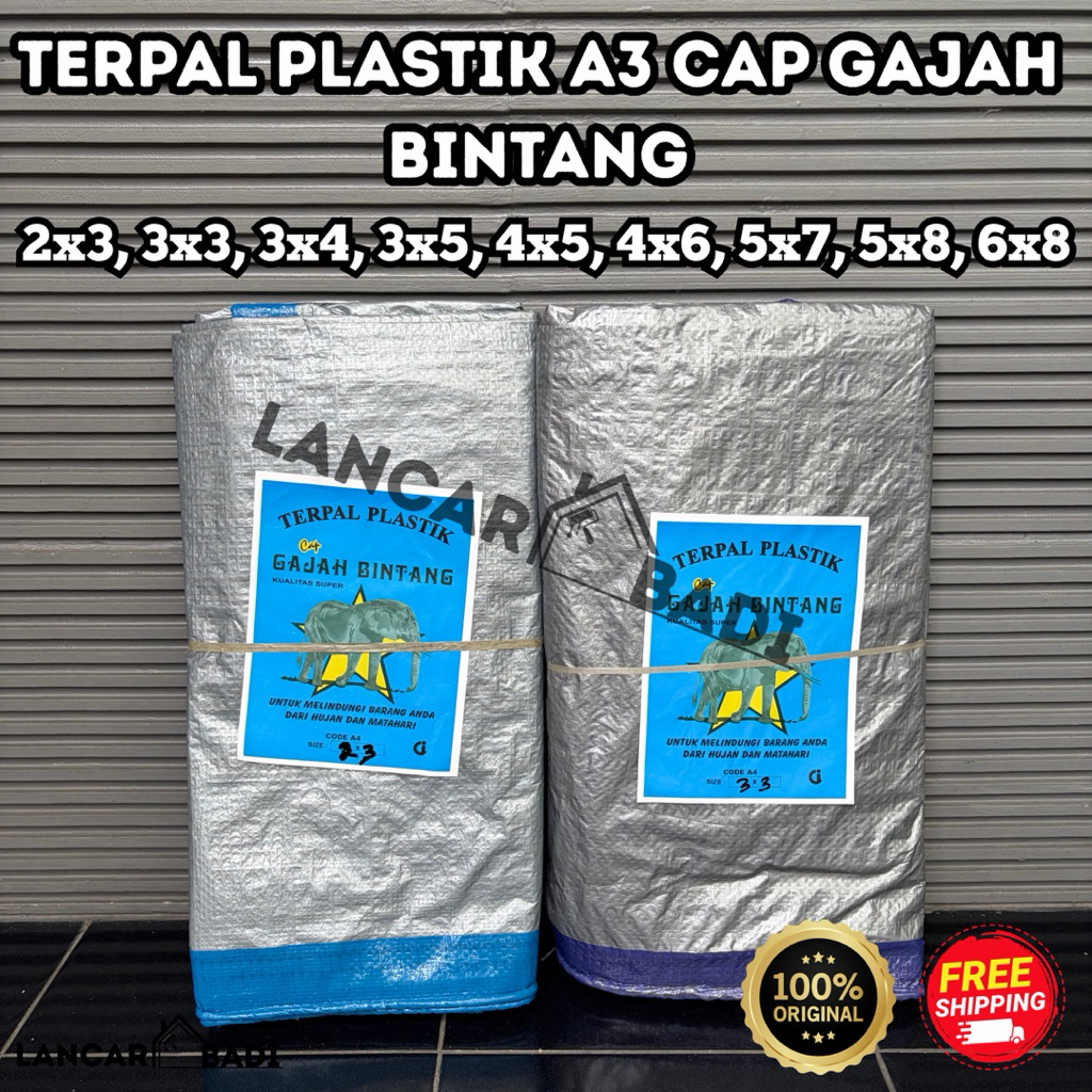 Terpal Plastik Cap GAJAH Tipe A3 ukuran 2x3 3x3 3x4 3x5 4x5 4x6 5x7 6x8 | Terpal Serbaguna | Terpal 