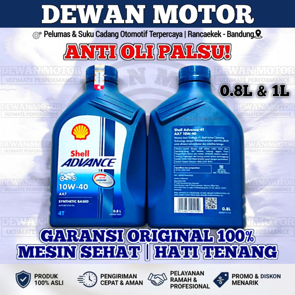 Shell Advance AX7 4T 0.8L 1L Oli Motor Bebek Sport Original SupraX Ninja CBR150R - Dewan Motor Bandu