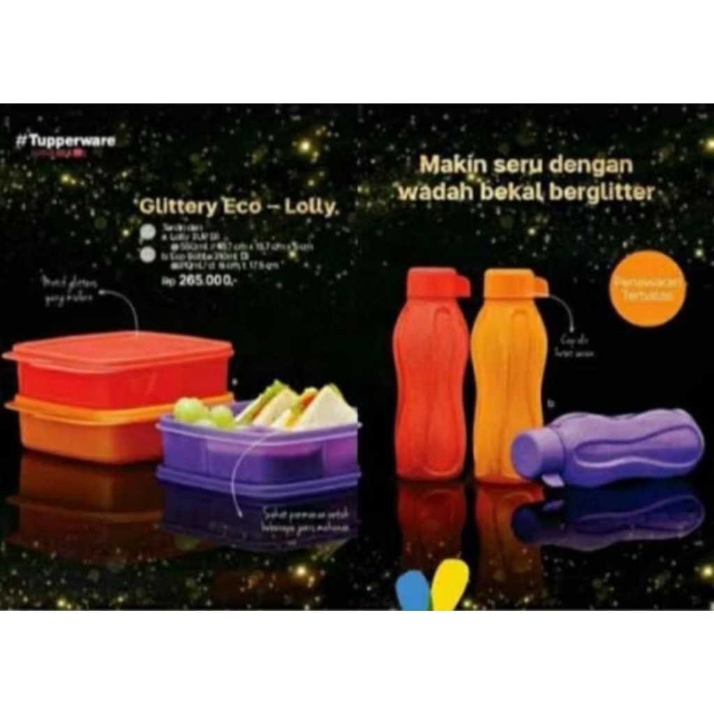 lolly Glitter tupperware/ tempat makan/ bekal tupperware uk 550ml
