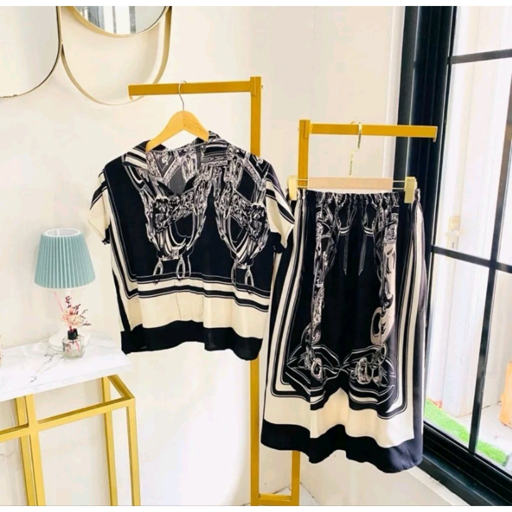 Set Rok Kemeja Crop Wanita Ukuran XL Motif Sultan Premium