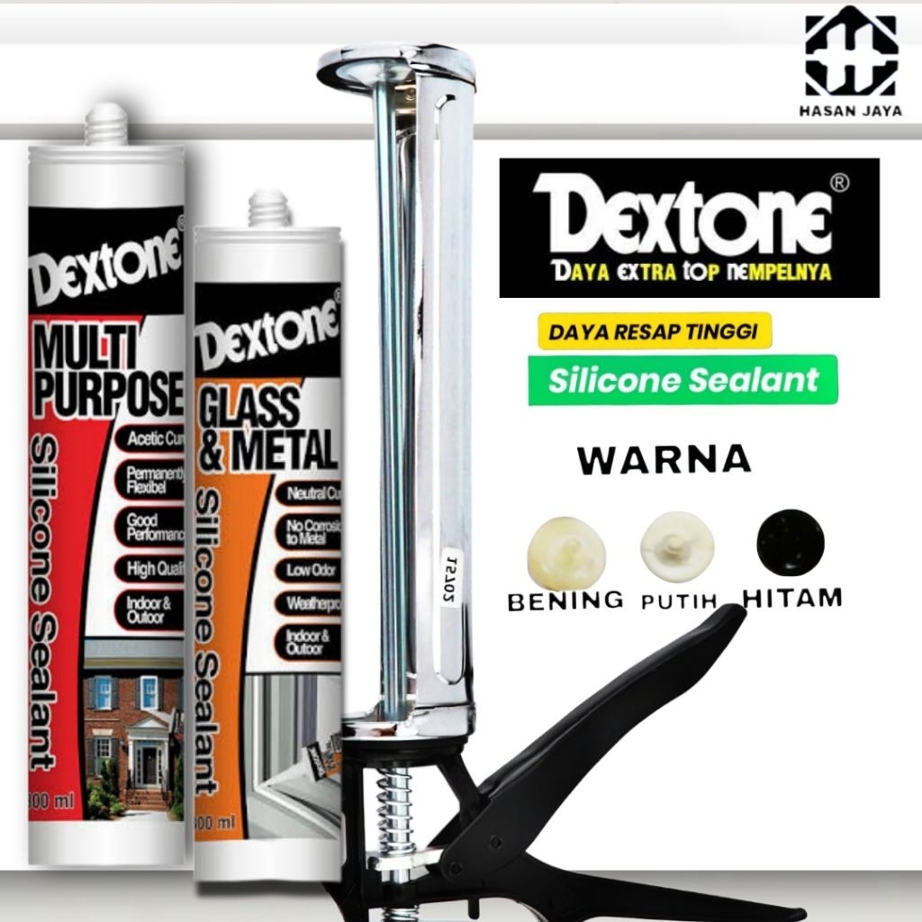 Lem Silicone Sealant DEXTONE Multi Purpose 300Ml - Alat Tembak Caulging Gun Stainless