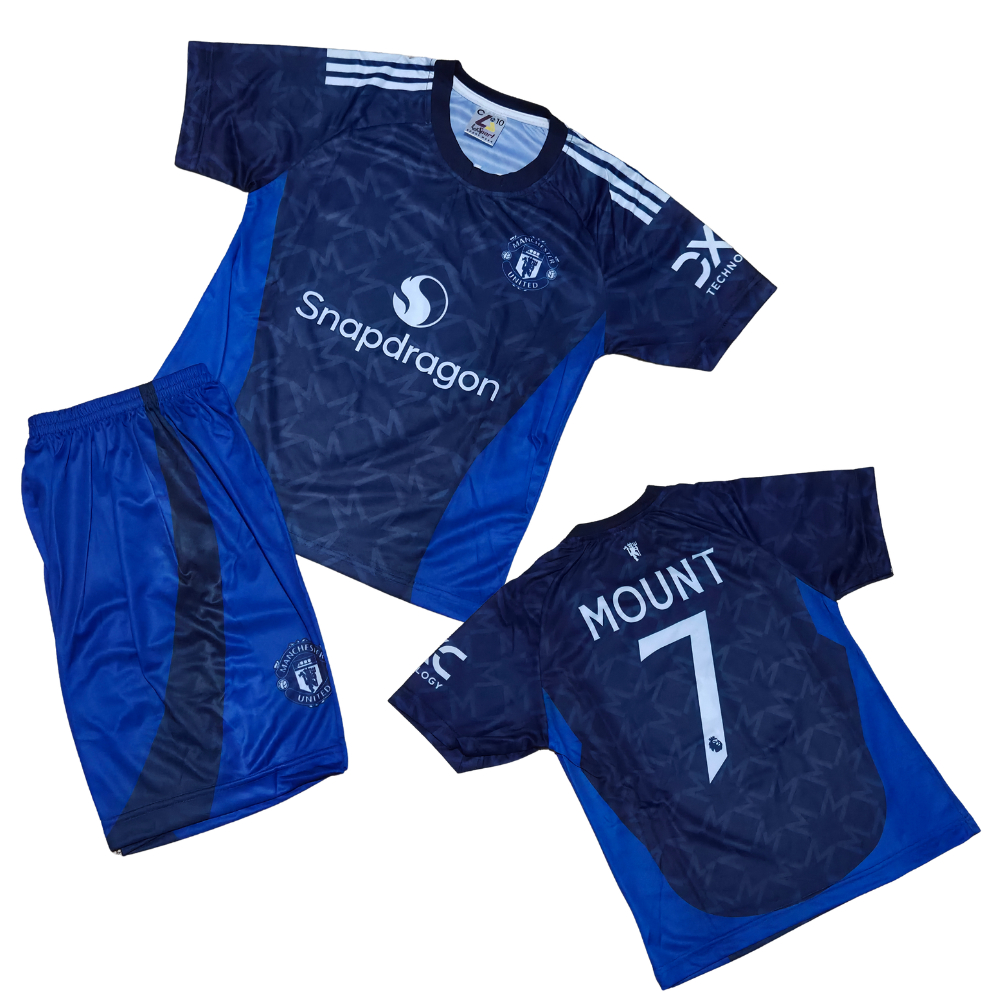 jersey setelan baju bola anak mu biru printing usia 5-12thn/ baju bola mu putih b.fernandes printing