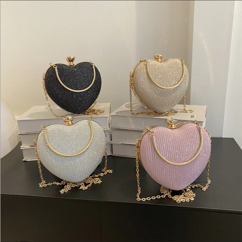 Fashion Tas Wanita-Tas Pesta Berkilau - Tas Pesta Bentuk Hati - Tas Tangan Impor Wanita - Tas Pesta 