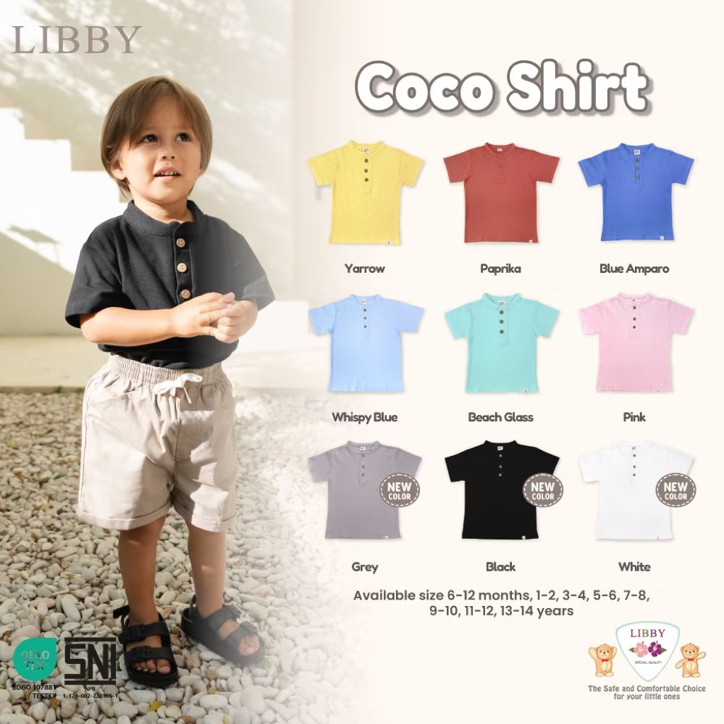 Libby Earth Coco Shirt Atasan Baju Kaos Kerah Koko Kerah shanghai kerah tinggi Lengan pendek Anak La