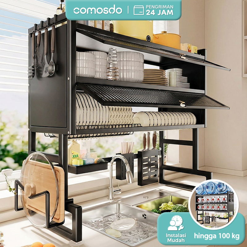 Rak Piring Wastafel Dengan Kabinet Rak Wastafel Lemari dapur multifungsi cuci piring stainless rak
