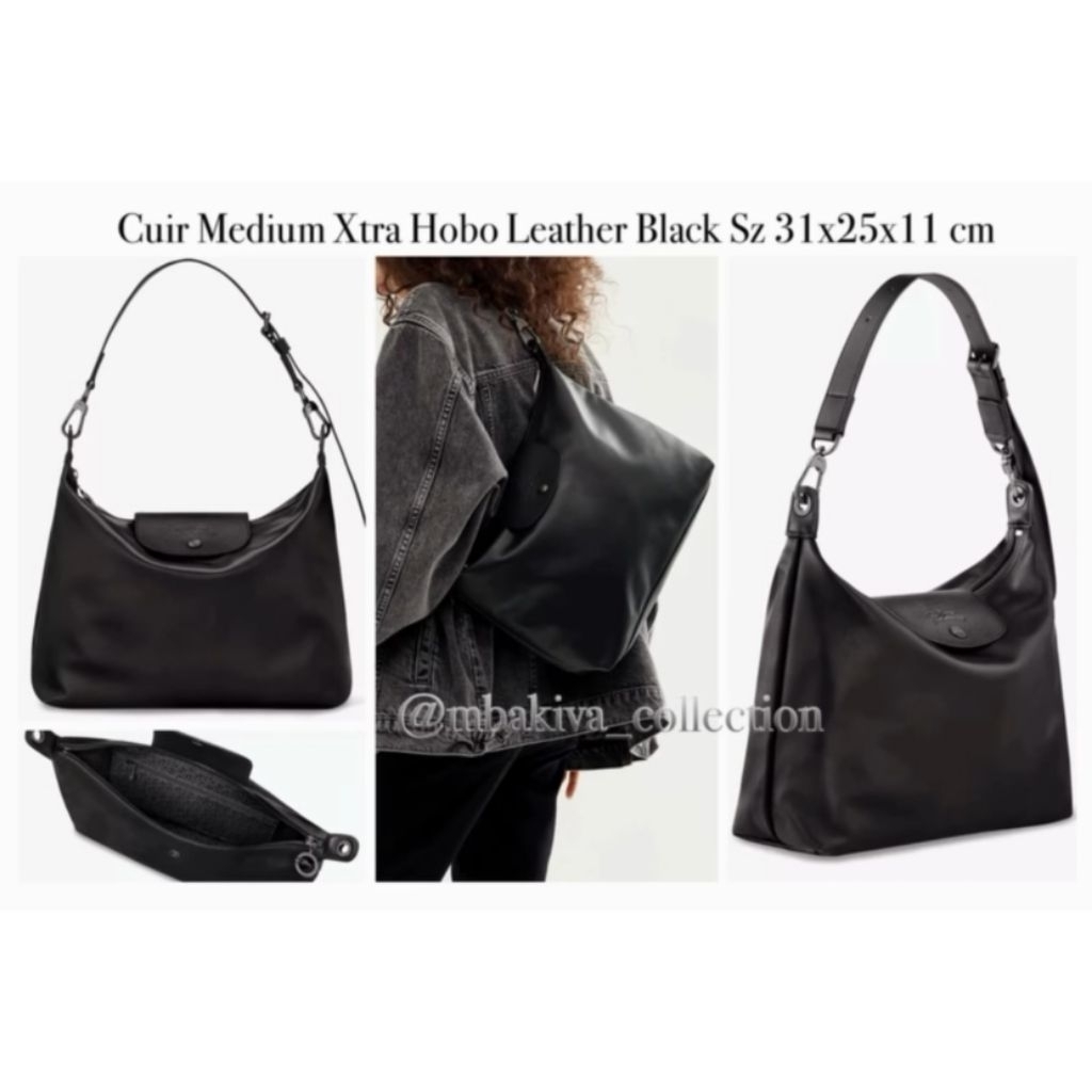Cuir Medium Xtra Hobo Leather Black