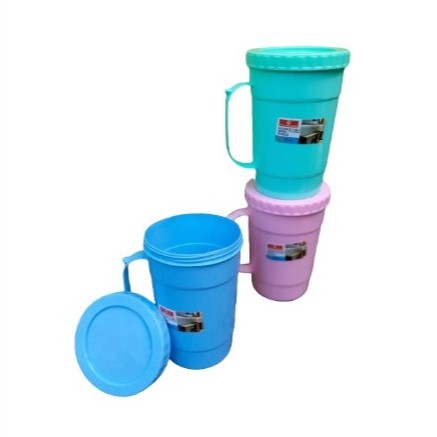 Gelas Mug Tutup Putar Benjo Green Line Gelas Cangkir Plastik Warna Warni Gelas Minum Mug Gelas Drat