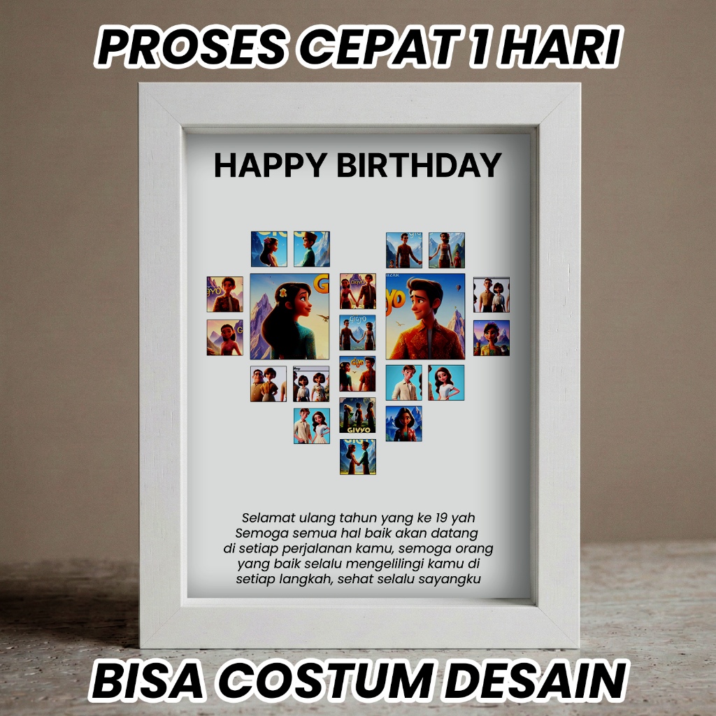Bingkai Foto 3D Aesthetic LED- Kado Ulang Tahun Cewek Cowok Wisuda Anniversary