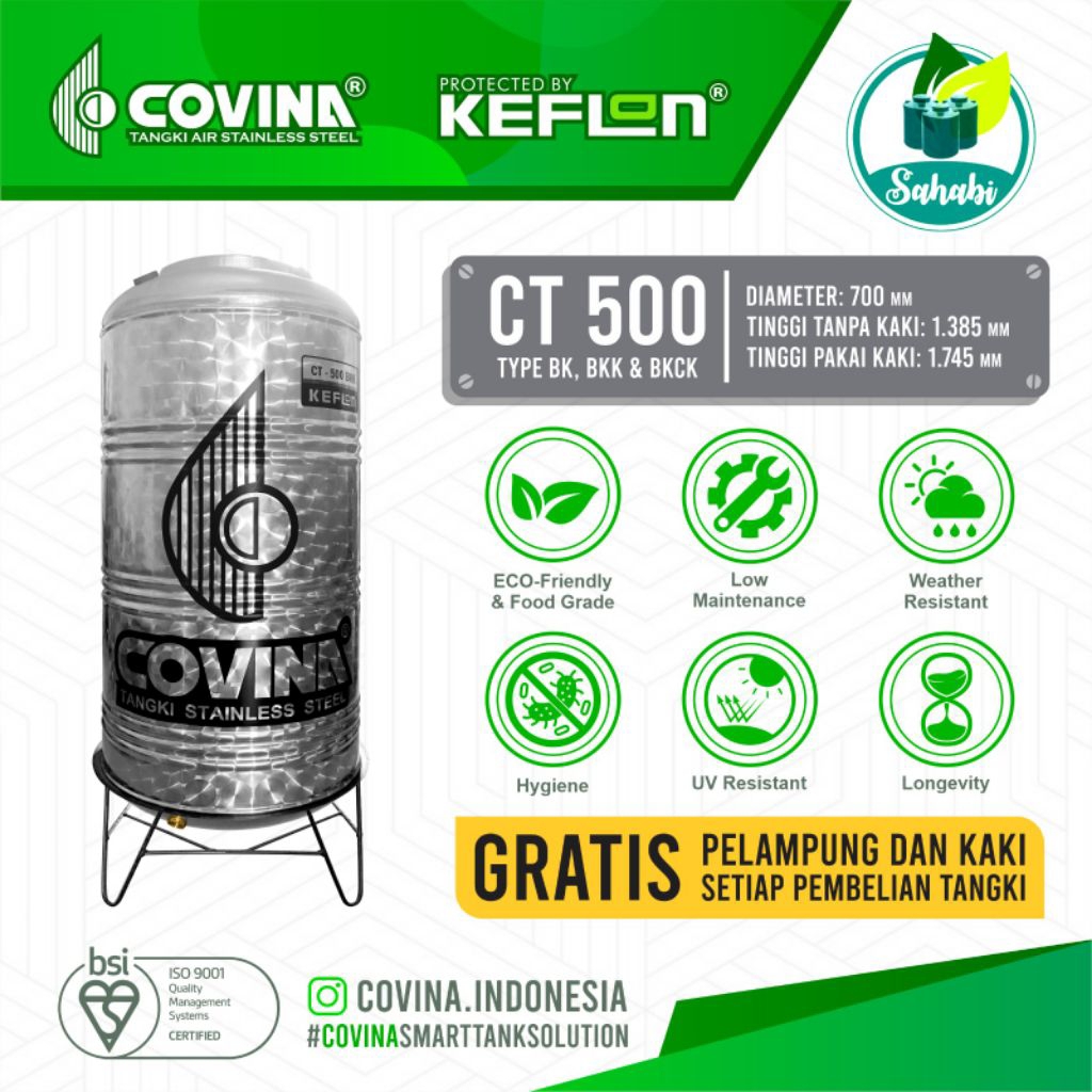 Tandon Air / Toren Air / Tangki Air Stainless COVINA 500 BKK