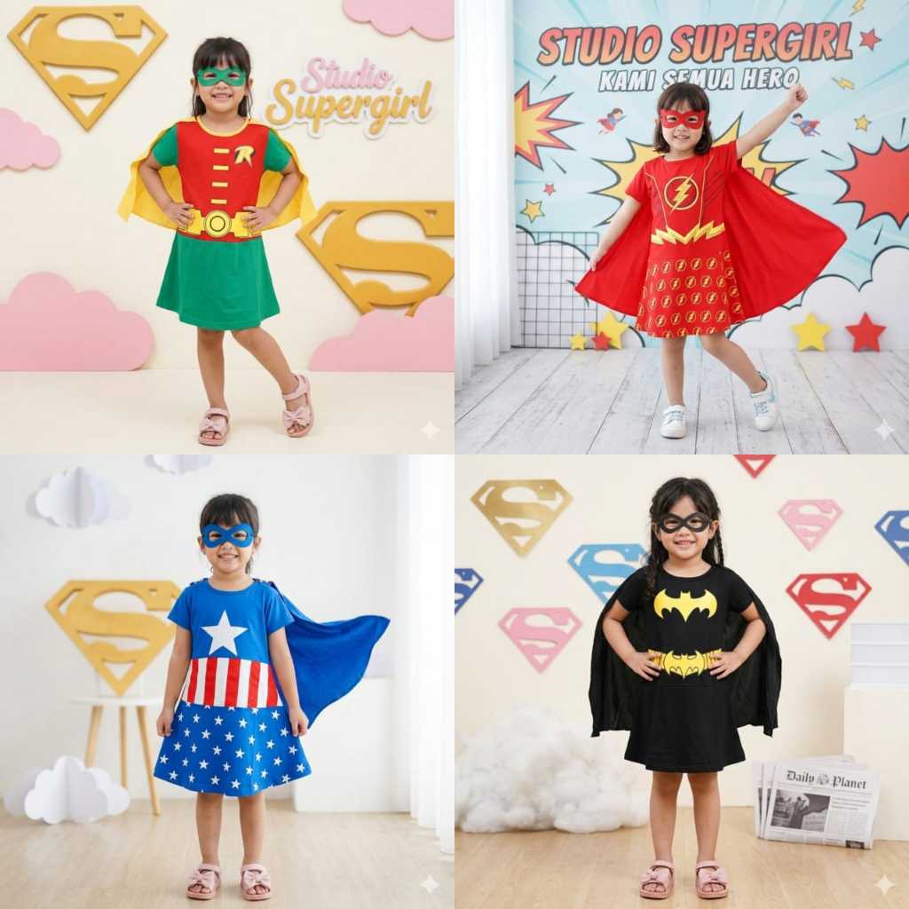 Dress Anak Perempuan . Kostum Super Hero Girl Anak Sayap . Baju Superhero Anak Perempuan
