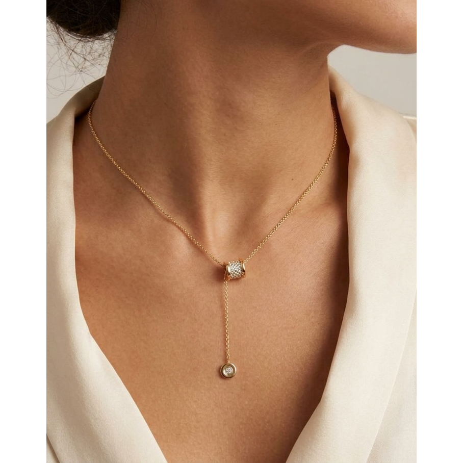 Kalung Titanium Anti Karat Wanita Liontin Tabung Permata Tidak Menghitam Kalung Rantai Aksesoris Fas