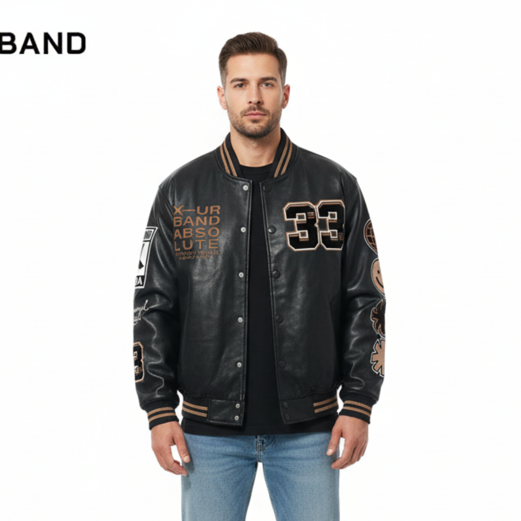 Jaket Varsity Kulit Pria | Varsity Kulit Sintetis Premium Streetwear A505
