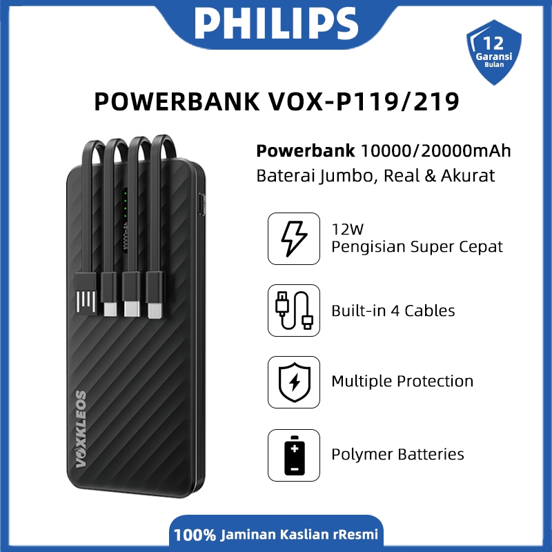 VOXKLEOS Powerbank 10000-20000mAh Fast charging Power bank KV-PT113 Mini with 4 Kabel Data Original 