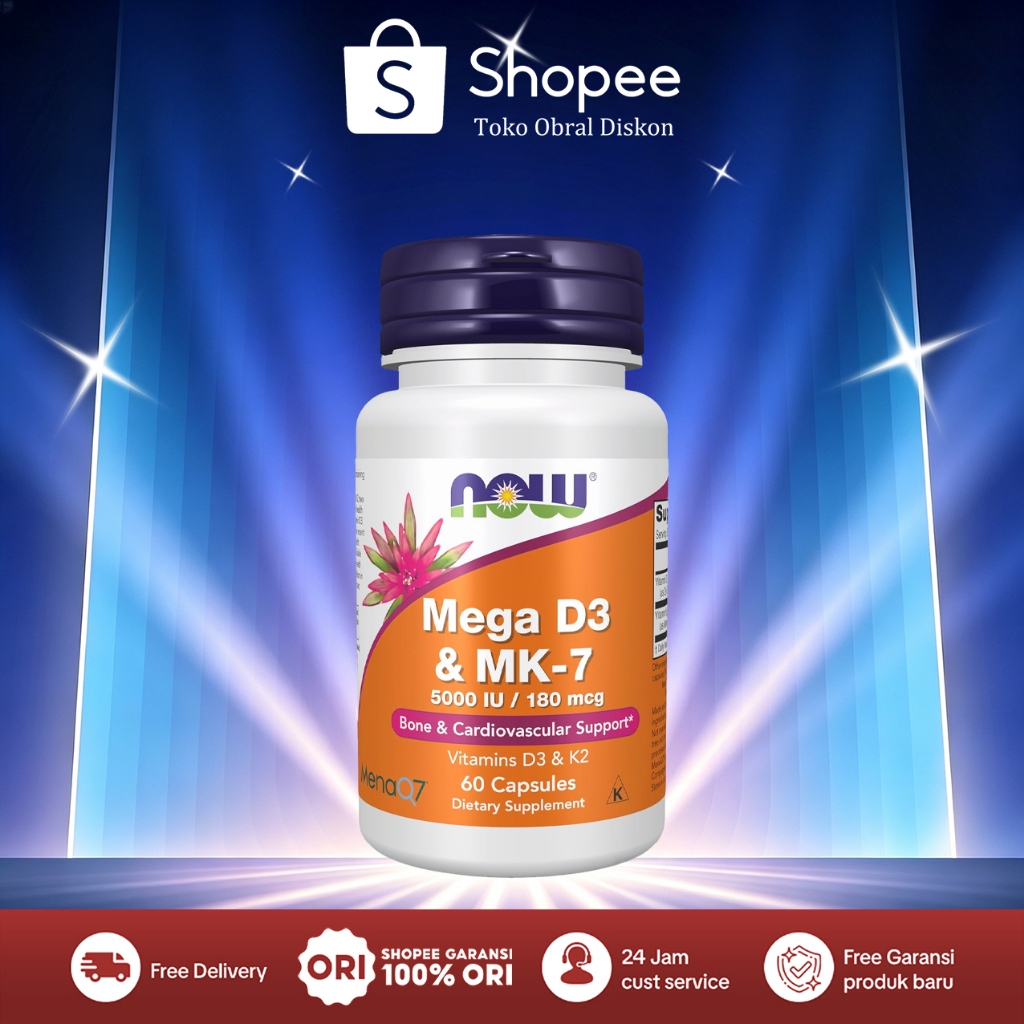[ 100% Ori ]Now Foods Mega D-3 MK-7 Vitamin D3 MK7 D 3 MK 7 Bone Cardiovascular 5000 iu US Supplemen