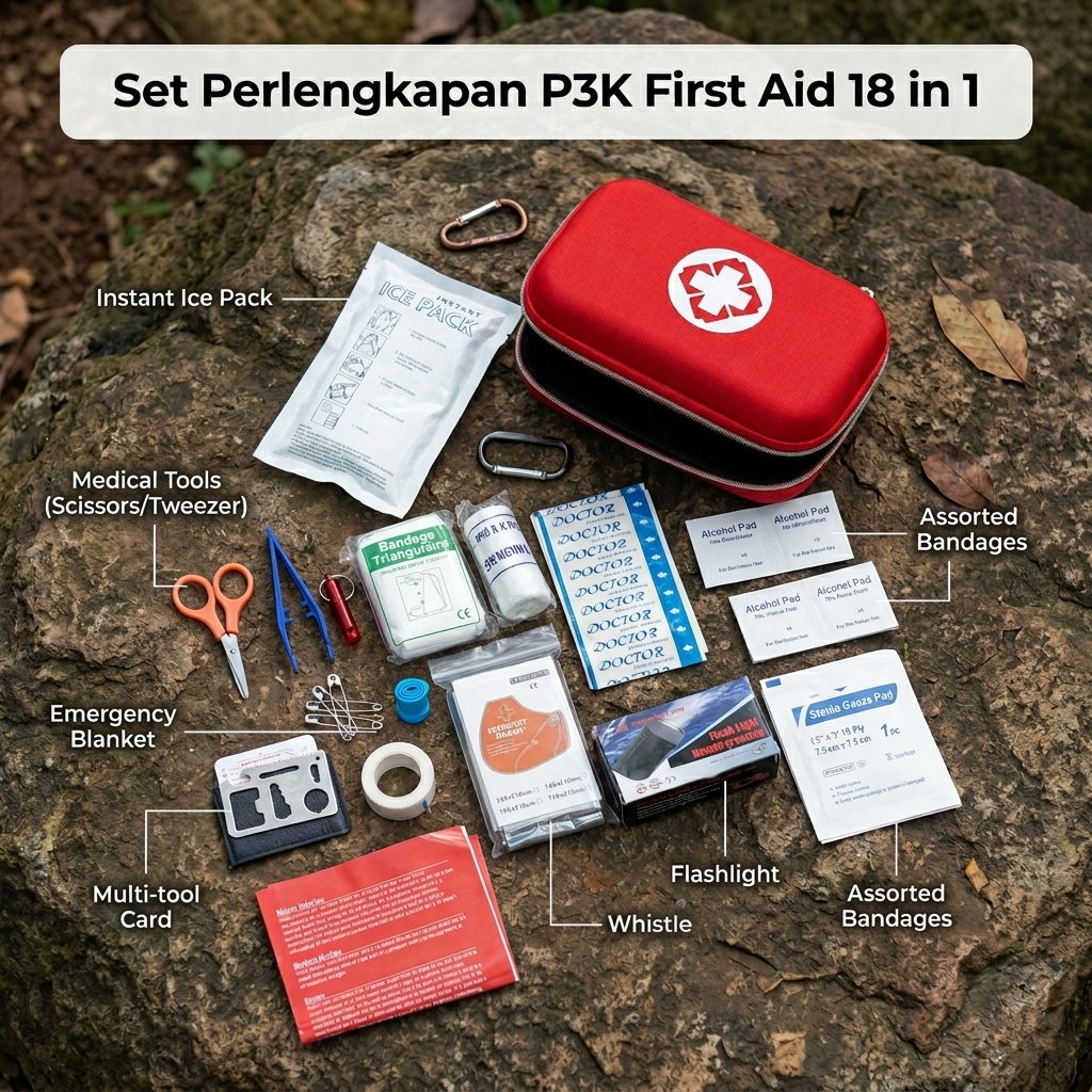 Set Perlengkapan P3K First Aid 18 in 1 Kotak P3K Emergency First Aid Kit Box Obat Camping Mobil Leng