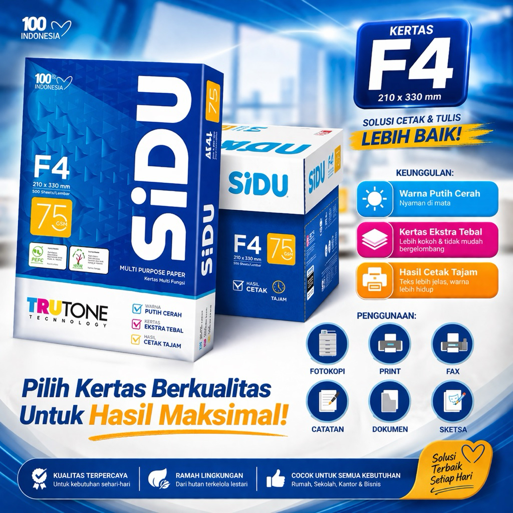 SIDU F4 - kertas print - fotocopy - kertas putih