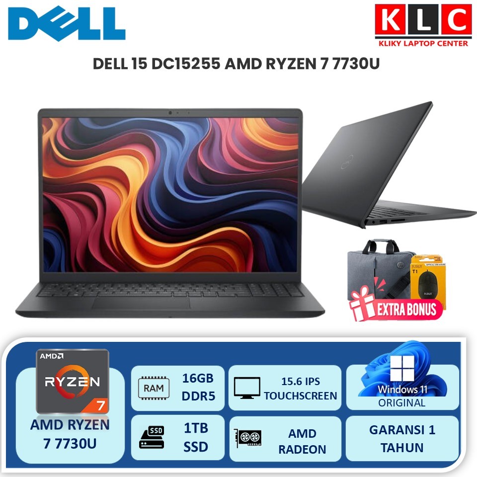 Laptop Kerja Dell 15 Amd Ryzen 7 7730U 16GB 1TB 15.6 FHD Ips Touch