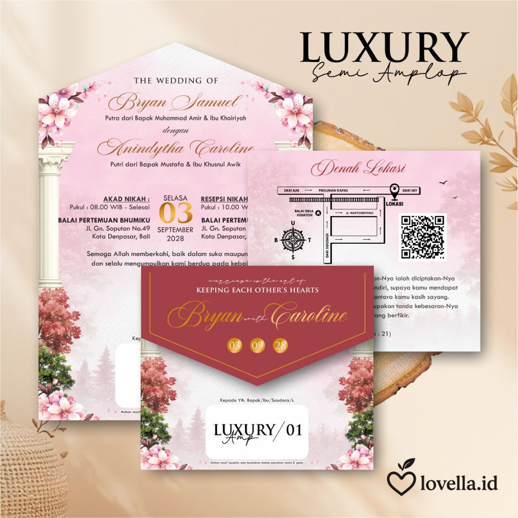 Cetak Undangan Pernikahan Custom Mengkilap Full Color Tebal Seri Luxury Semi Amplop (AMP)