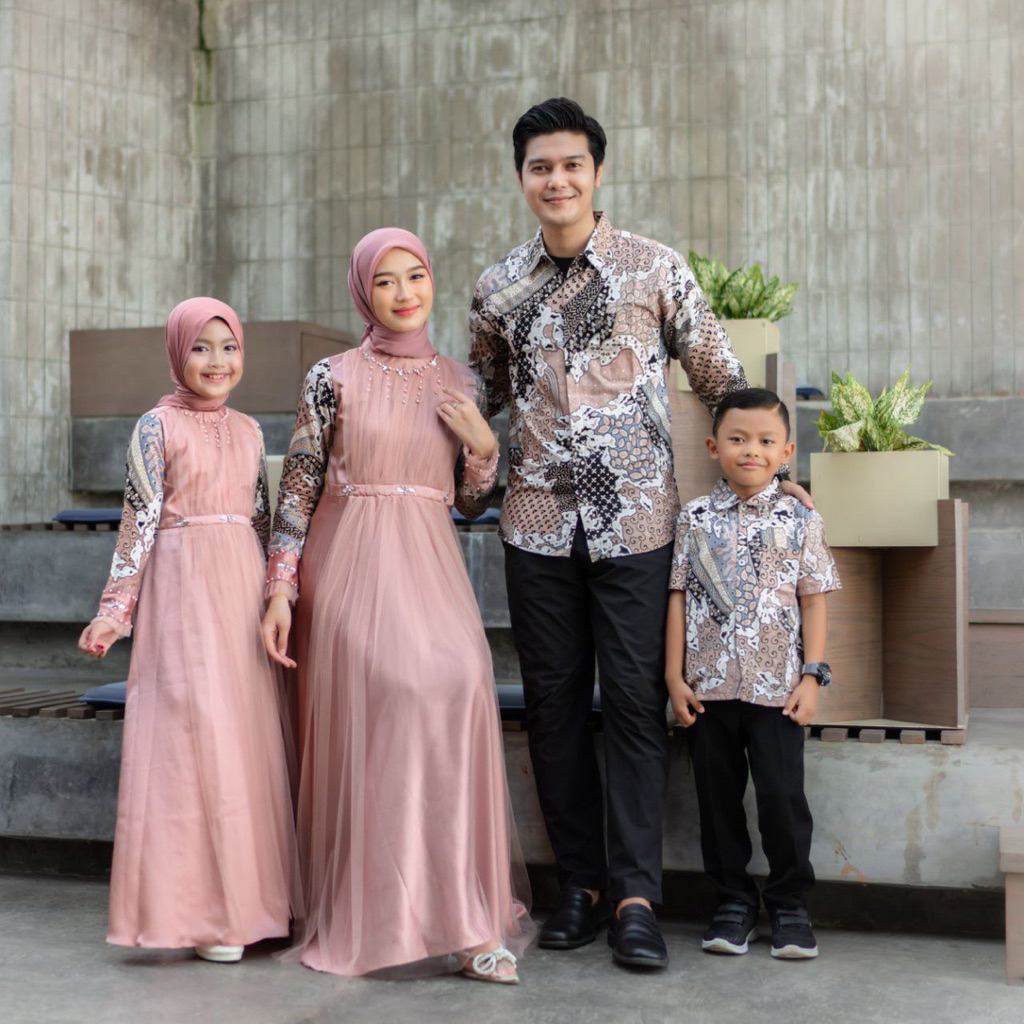 [PREMIUM SET] Baju Sarimbit Batik Keluarga Modern - Warna Dusty Rose / Rose Gold