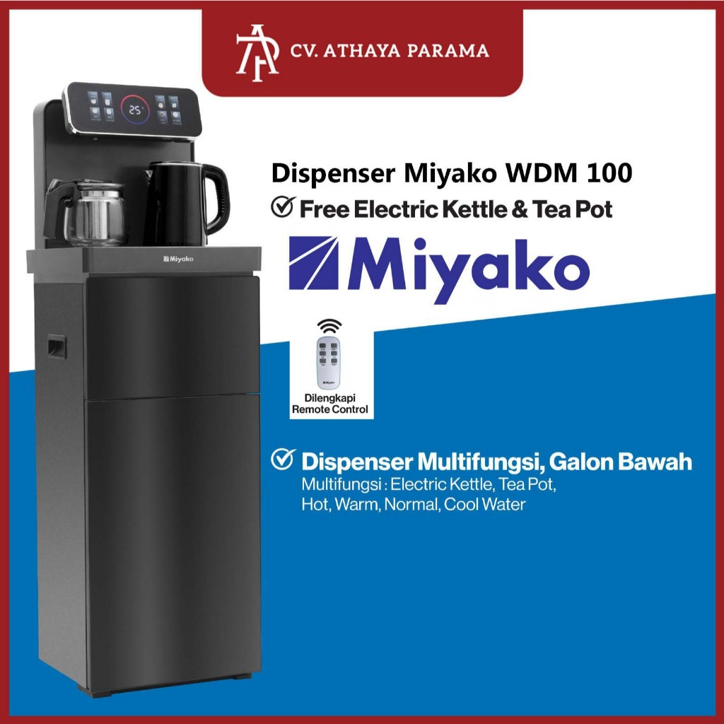 Miyako WDP 100 Dispenser Galon Bawah Multifungsi dengan Remote Control 972W, Free Teko Listrik dan C