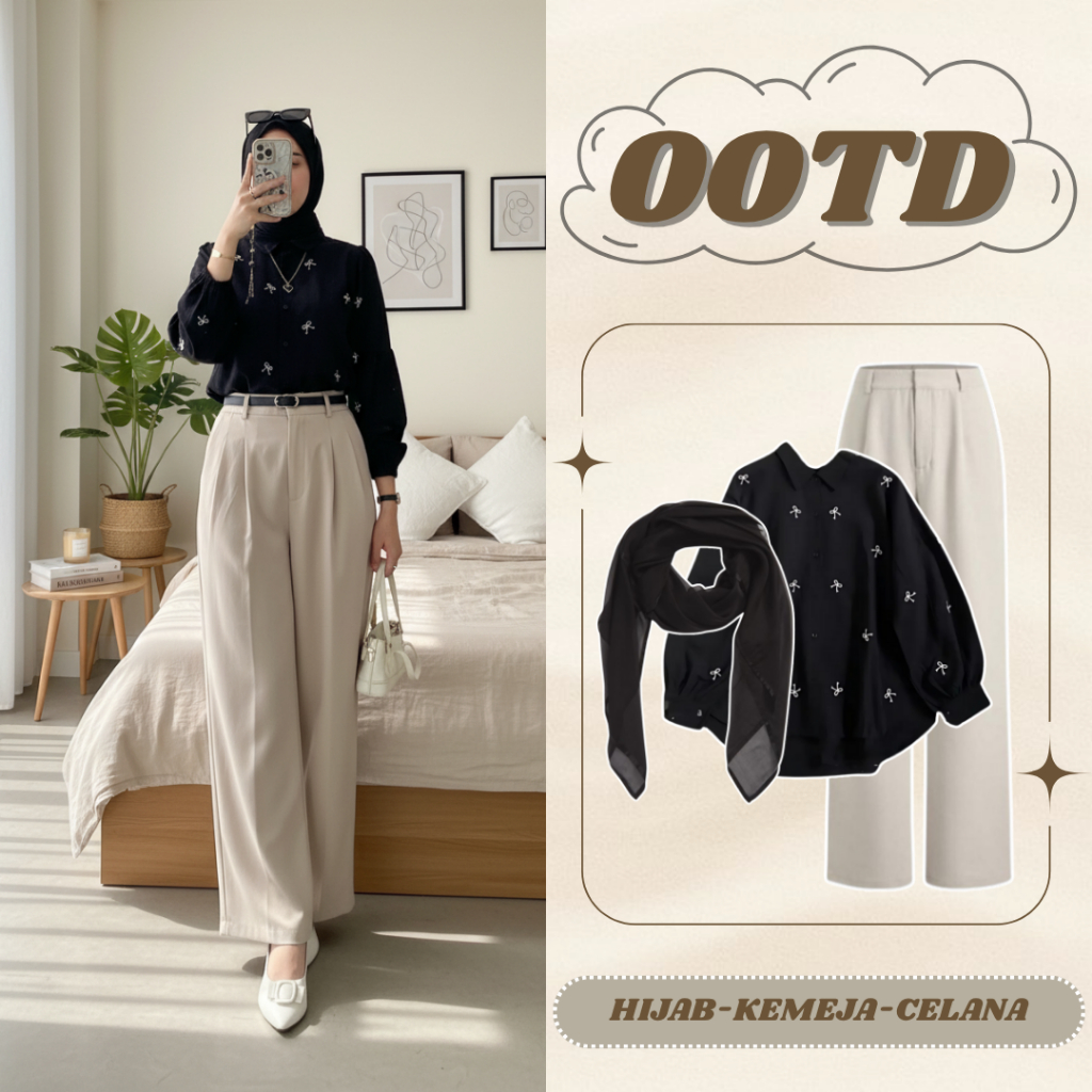One Set Korean Style OOTD (HIJAB KEMEJA CELANA),One Set Remaja Dewasa Kekinian MSB47