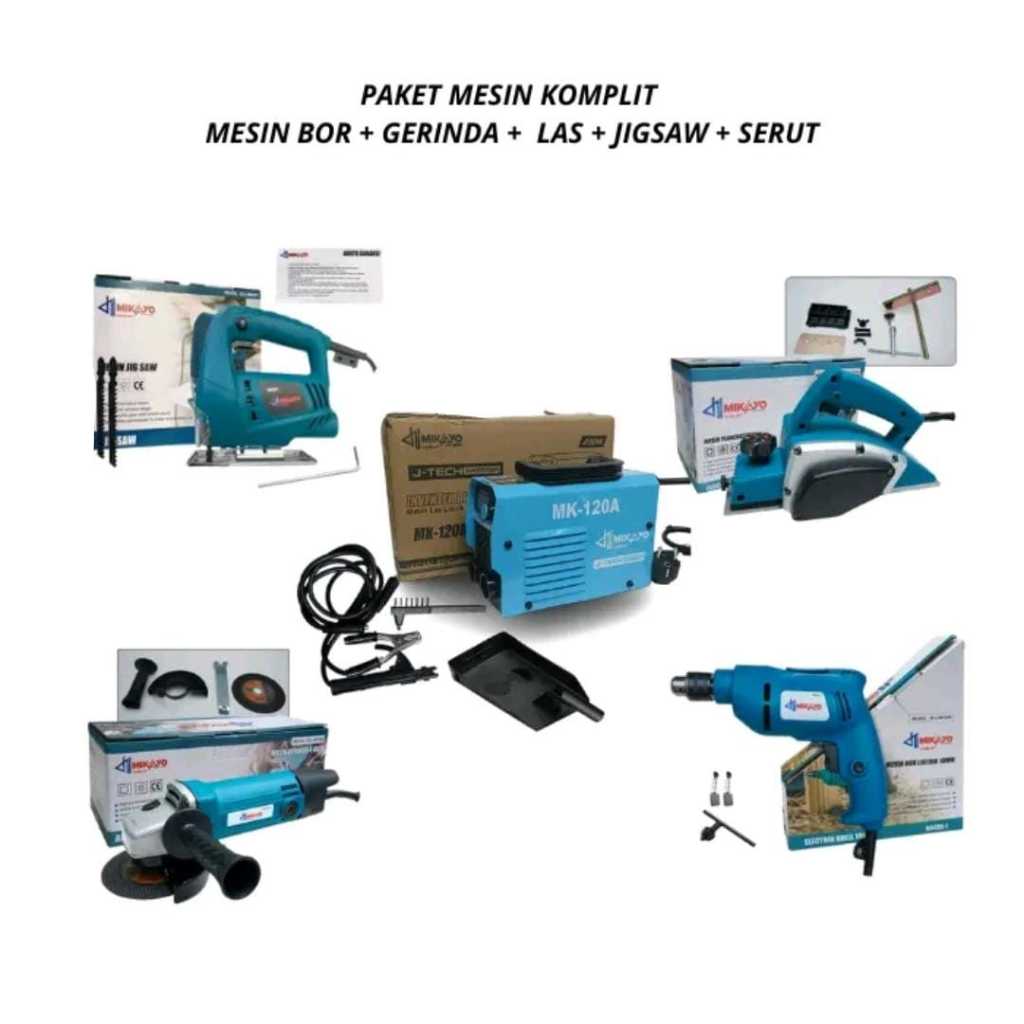 Paket Mesin Tukang Kayu Lengkap dengan Mesin Serut, Gerinda, Bor, dan Circular Saw, Planer, Las, Jig