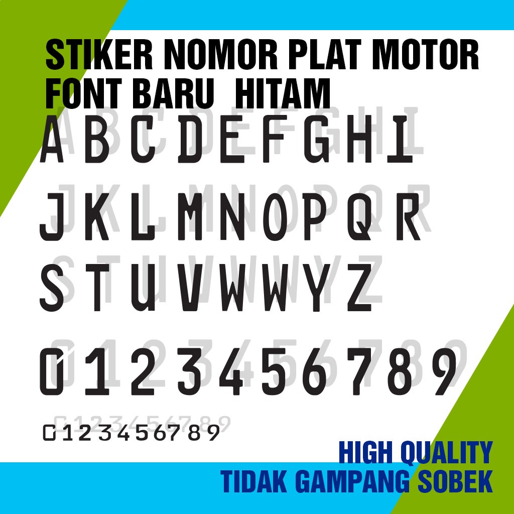 Stiker Nomor Plat Motor Warna hitam font baru