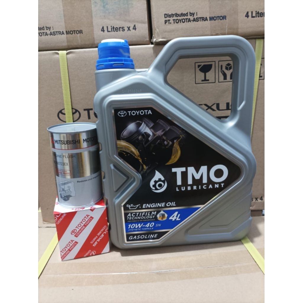 PAKET OLI TOYOTA TMO + ENGINE FLUSH MITSUBISHI + FILTER OLI AVANZA XENIA AGYA SIAGRA AYLA RUSH TERRI