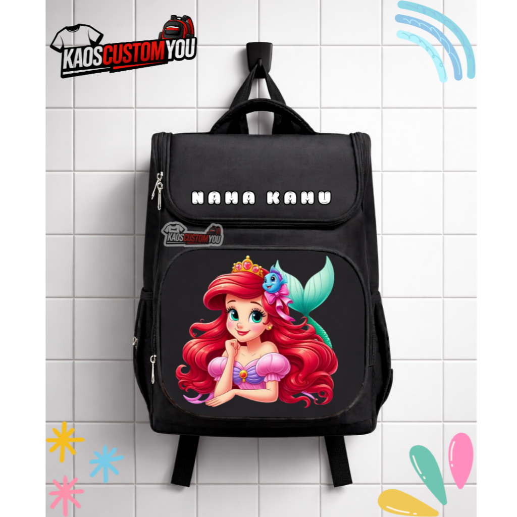Cinderela Backpack,Ransel Cinderela,Princess Lunch Bag,Custom Nama Backpack