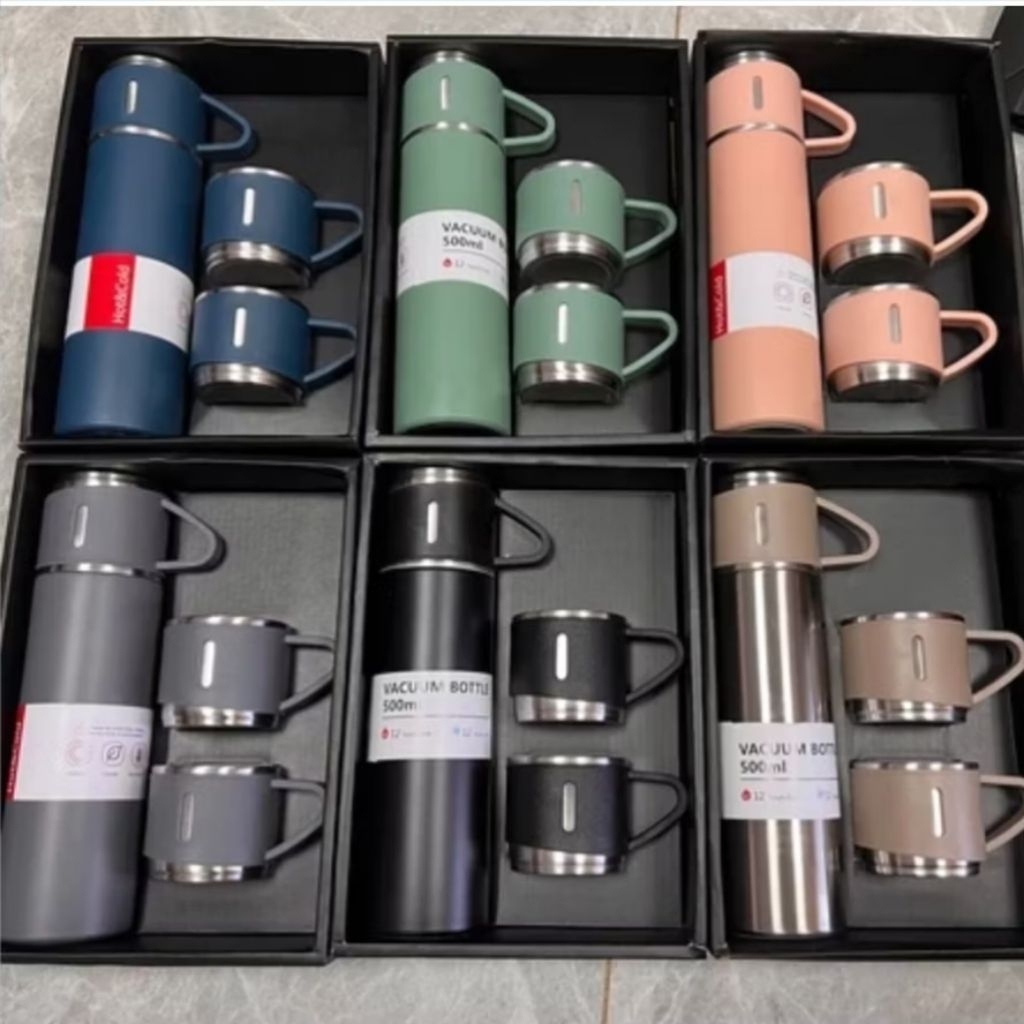 Termos Vacuum Flask Set 500ml - Desain Elegan, Warna Acak, Souvenir Premium