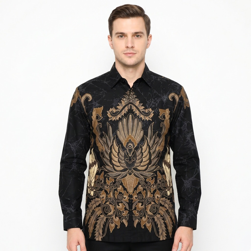 |Magnus| Kemeja Batik Pria Lengan Panjang Bahan Katun 40S Lapis Furring Arrow Warna Hitam