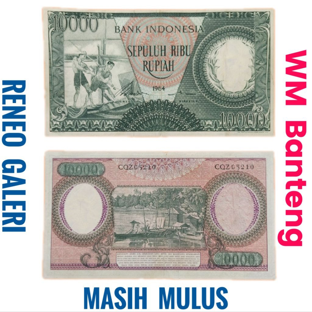 Mulus Asli 10.000 Rupiah WM Banteng Seri pekerja tangan tahun 1964 Rp 10000 uang kertas kuno duit la