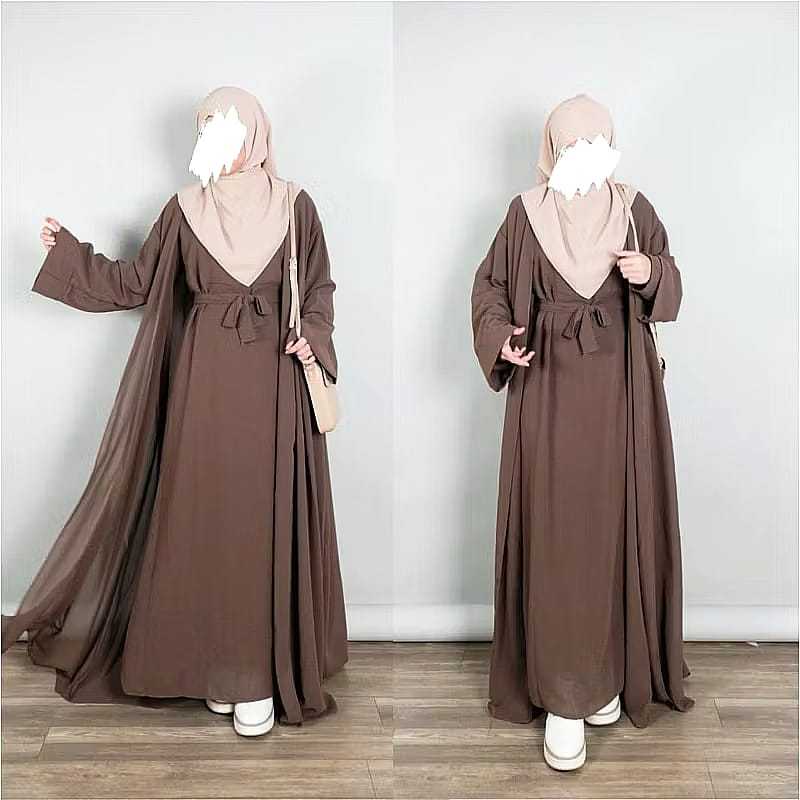 Salwa Abaya Set Gamis 2in1 Abaya Inner Outer Terpisah Bahan Ceruty Babydoll