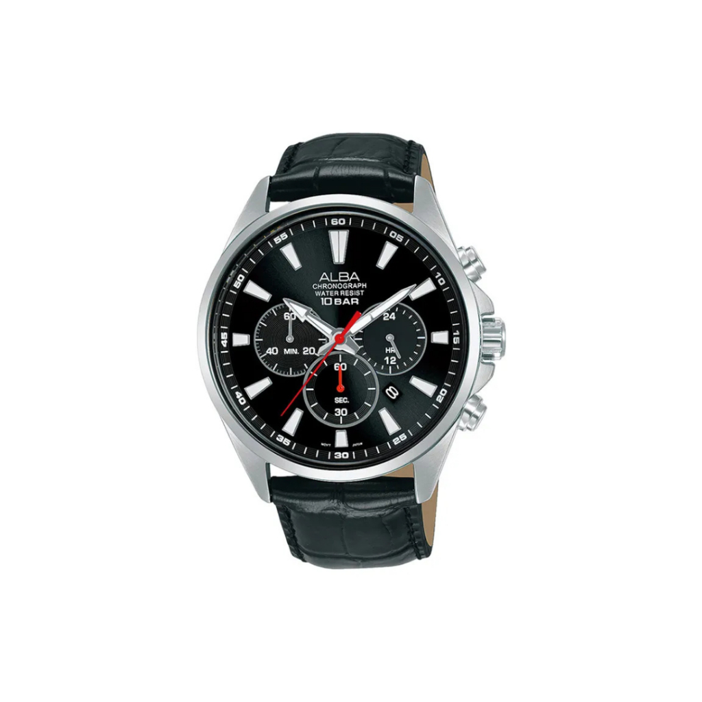 Jam Tangan Pria Alba Original Garansi Resmi AT3G59 AT3G59X1 Strap Black Leather Black Dial Chronogra