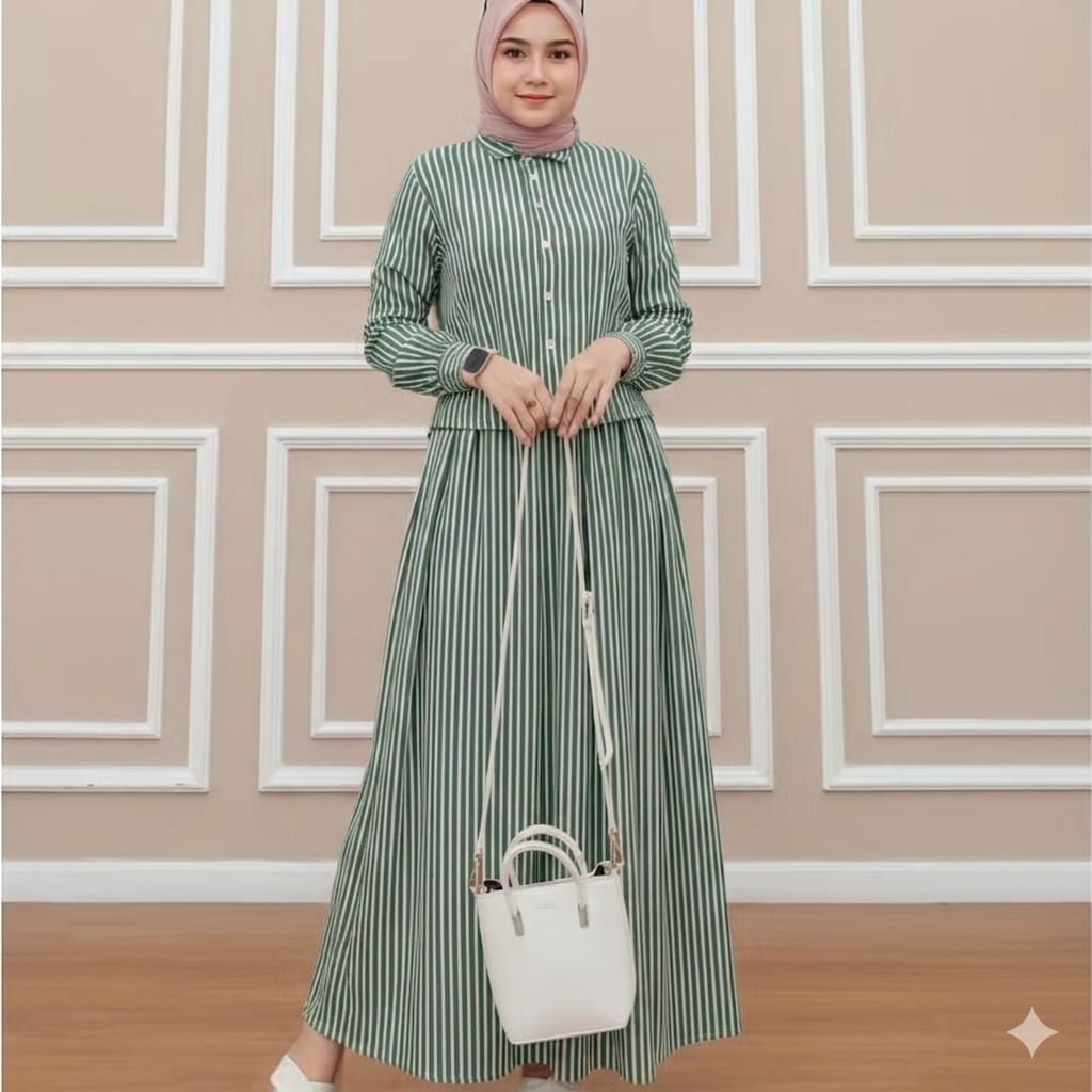 ONE set salur wanita rok dan kemeja crop lengan panjang terbaru