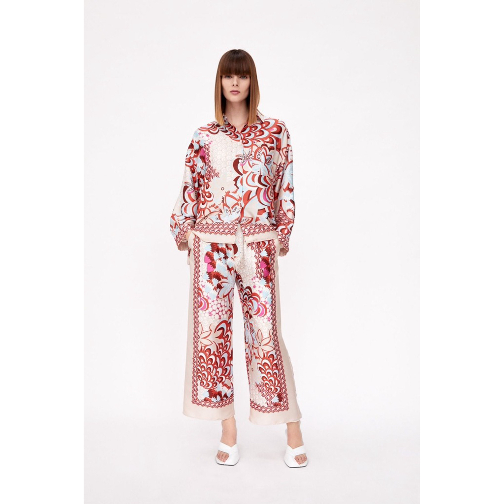 zara set sutra batik setelan celana