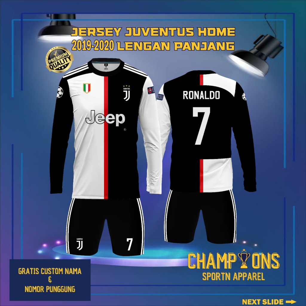 Jersey Sepak bola custom JUVENTUS HOME 2019-2020 LENGAN PANJANG– Full Printing Dryfit Milano
