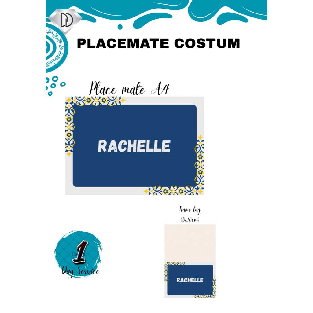 Cetak Placemate Costum , Placemate Bridal Shower, Placemate Csotum Birthday