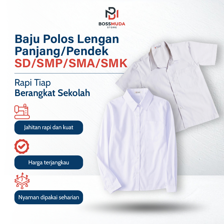 Kemeja Putih Seragam Sd Smp Sma Lengan Panjang Pendek Kain Lembut Tidak Terawang