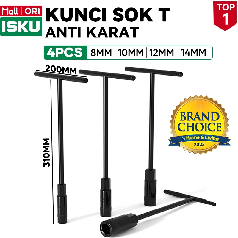 ISKU Kunci T Sok Satuan Eceran Set 4 Pcs 8 10 12 14 mm T Handle Socket Wrench Alat Bongkar CVT Motor