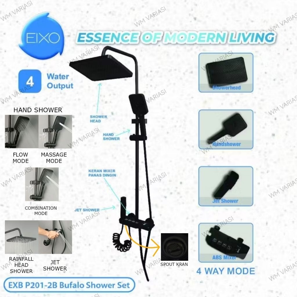 Shower Set Shower Tiang Kamar Mandi Panas Dingin Piano Hitam Shower Column Eixo Bufalo Exb P201