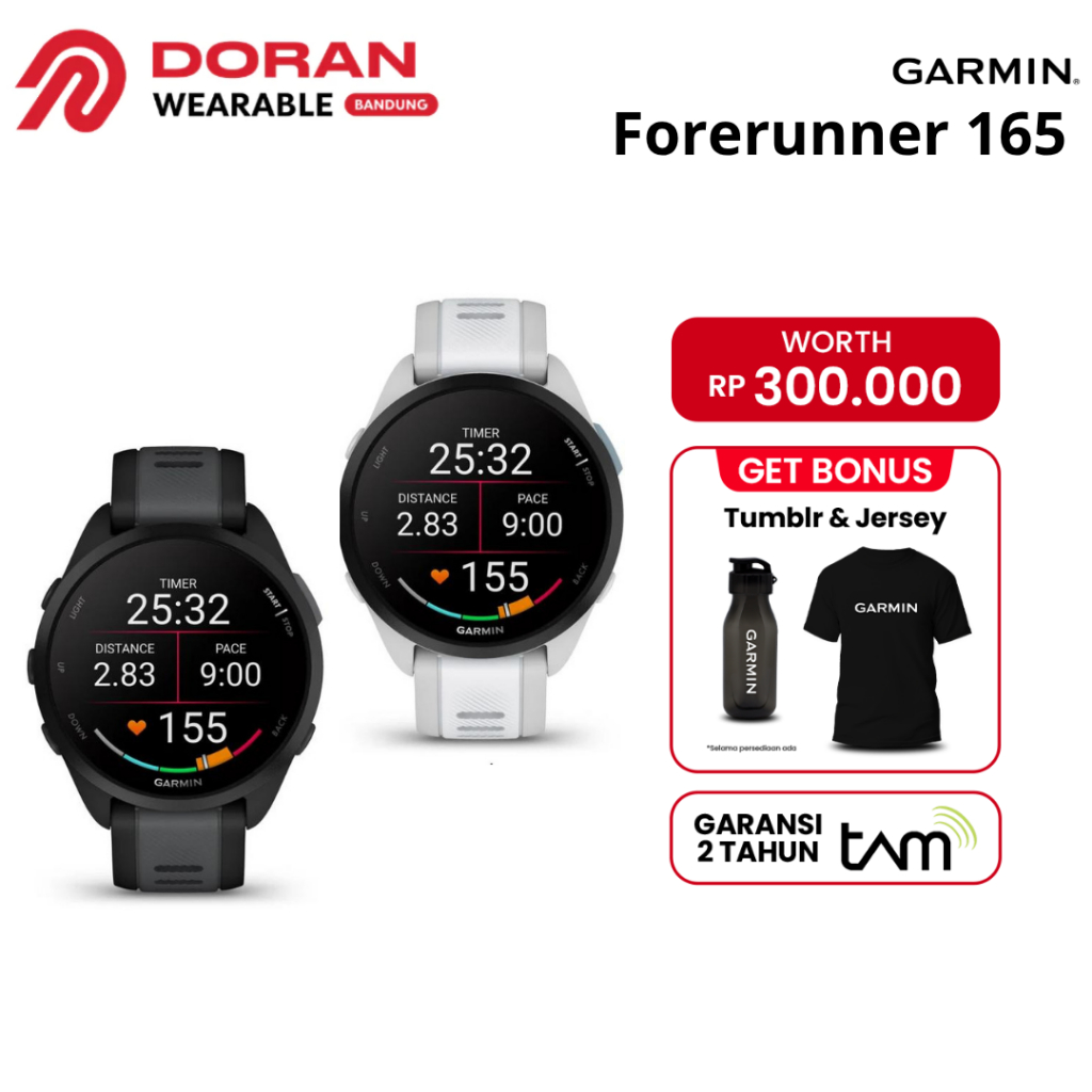 Garmin Forerunner 165 FR 165 Running Smartwatch - Garansi Resmi
