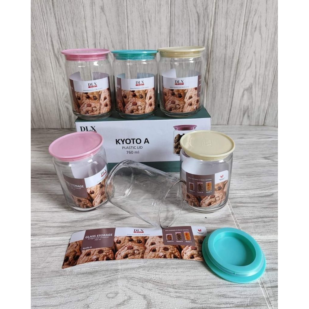 toples lebaran kaca  6set kyoto 760ml tutup plastik seal kedap udara