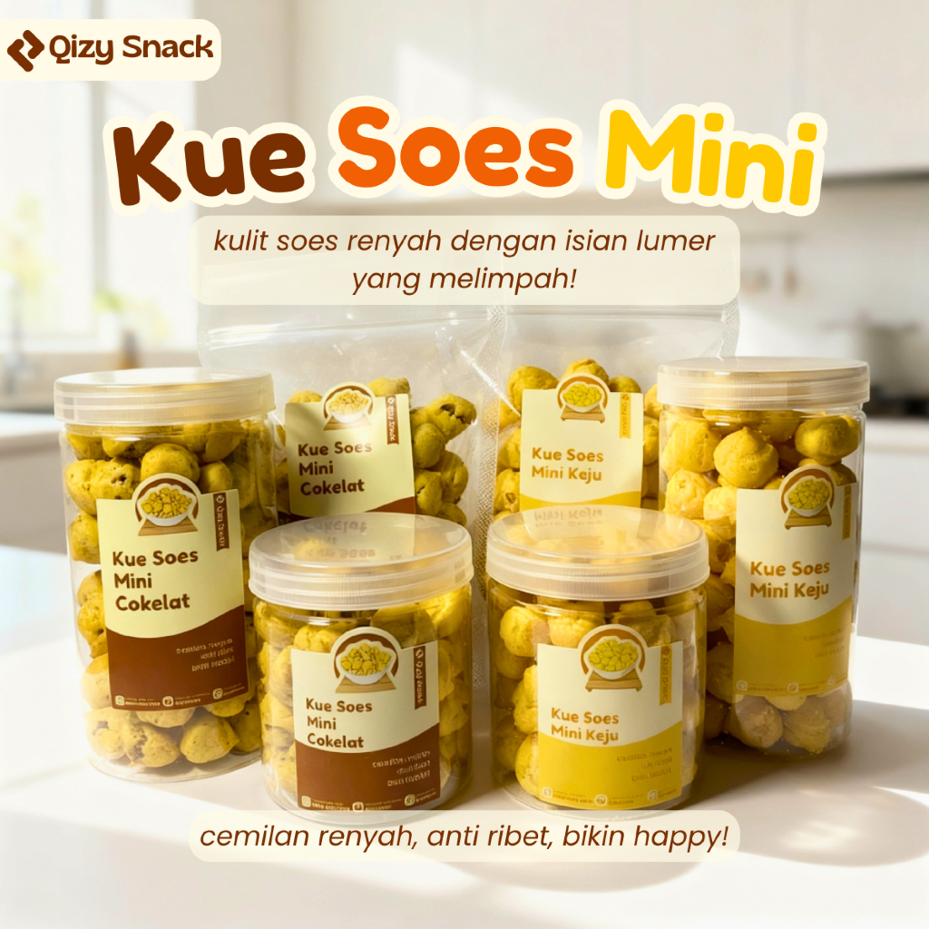 Kue Soes Kering Mini Coklat Keju Meleleh di Mulut - QizySnack Camilan Enak Anti Ribet  - Cemilan Man