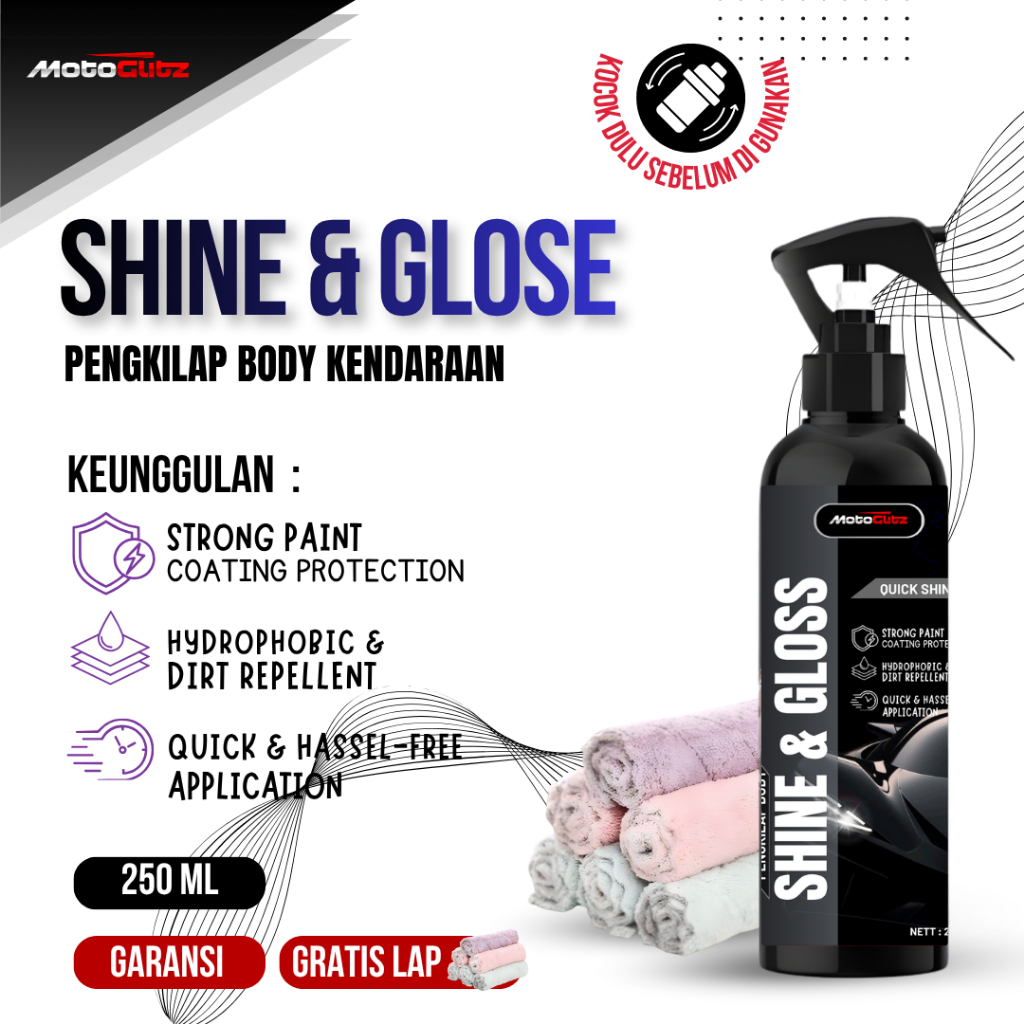 Pengkilap Body Motor Doff Glossy 250 ml Pelindung Poles Coating Spray Cat Body Mobil Kaca Helm Motor