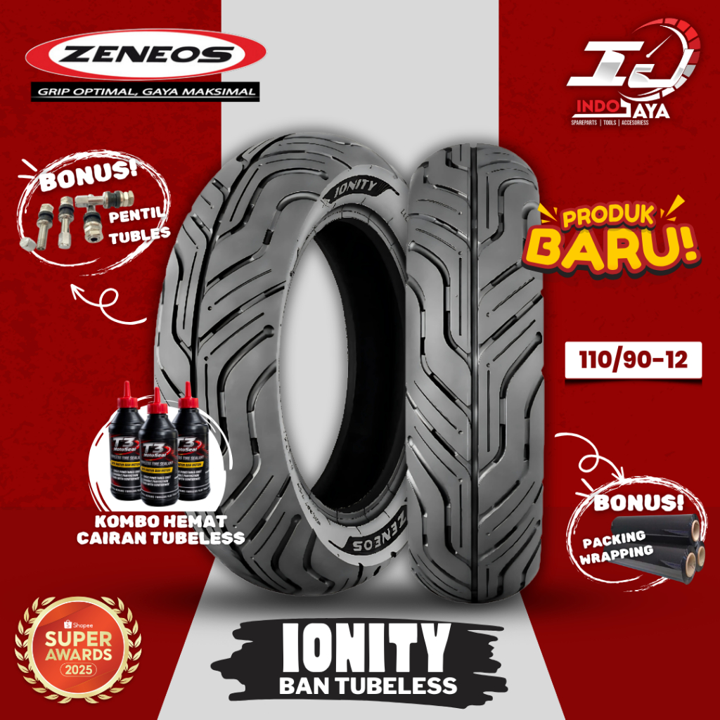 [PRODUK TERBARU] ZENEOS IONITY BAN TUBELESS MOTOR LISTRIK (100/90-12) BAN BELAKANG SCOOPY / VESPA / 